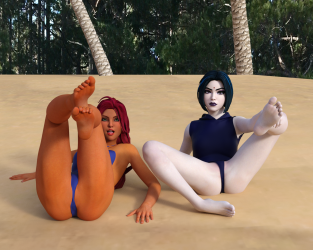 Teen Titans Raven and Starfire Soles on a Tropical Beach.png