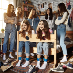 DALL·E 2024-01-28 21.27.56 - A vibrant and friendly bedroom scene with three sisters, all 14 y...png